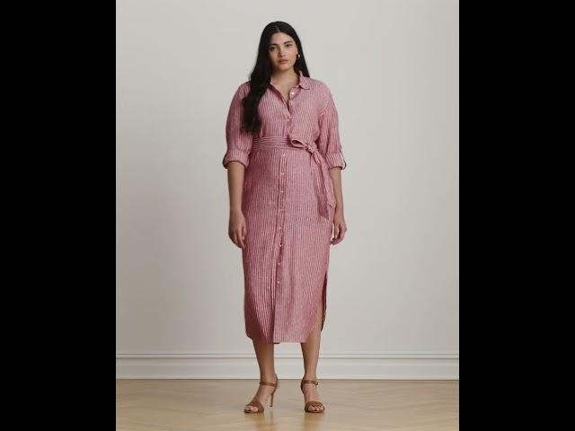 Lauren Ralph Lauren Plus Size Striped Linen Roll-tab-sleeve Shirtdress SKU: 10025270
