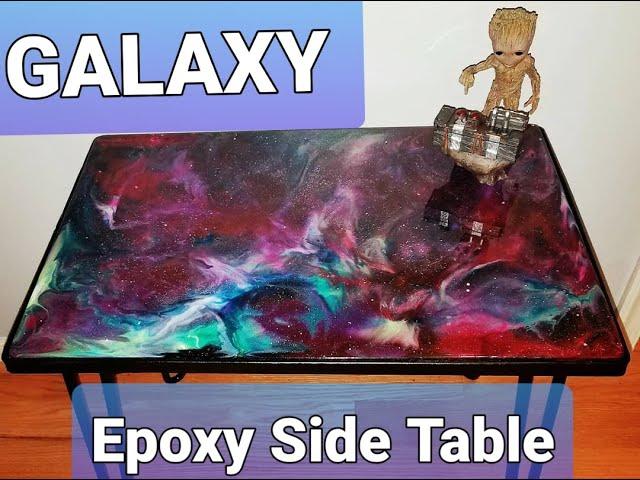 GALAXY RESIN TABLE Updated video of epoxy side table space theme with detail pics & black light glow