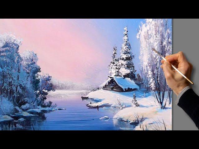 Acrylic Landscape Painting - Winter Morning / Easy Art / Drawing Lessons / Satisfying Pictures.