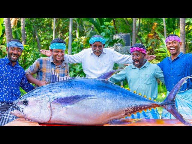 200 Pounds BIG TUNA FISH | Tuna Fish Cutting and Cooking in Village | Tuna Fish Steak Recipe