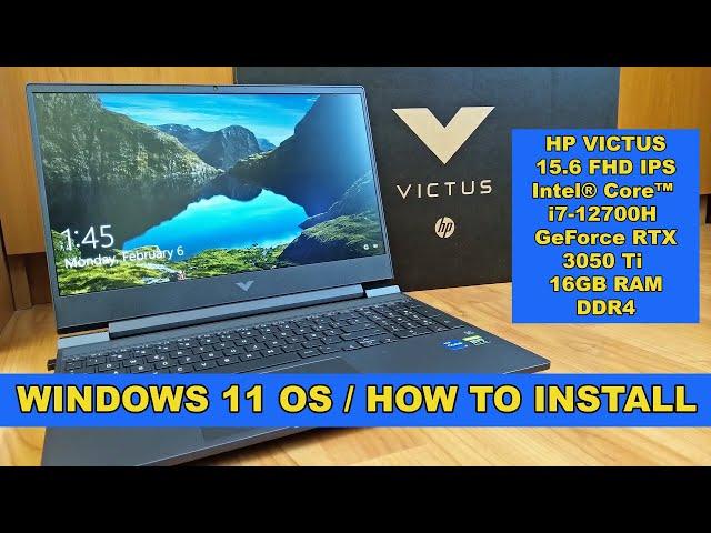 Tutorial instalare Windows 11 Pro boot from USB laptop gaming HP Victus Intel i7 12th gen Free Dos