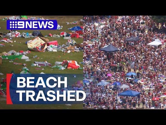 Sydney beach left covered in trash after Christmas Day party | 9 News Australia