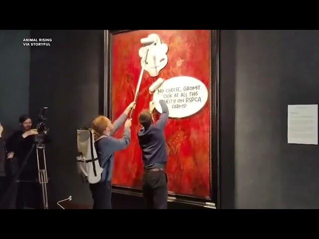 Video shows King Charles portrait vandalized