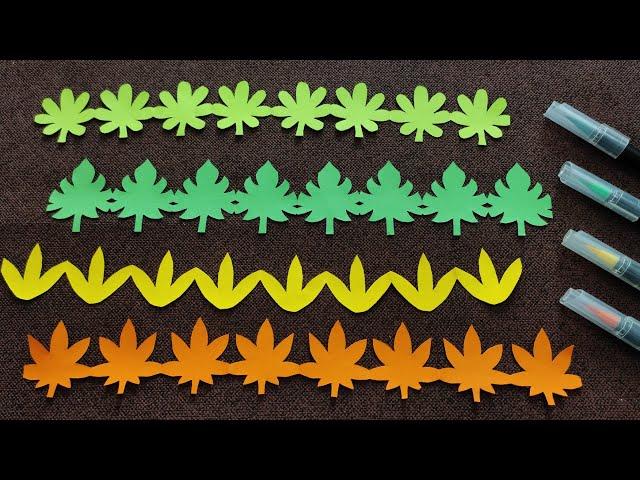 4 Easy Leaf Paper Chain / Border Design | Paper Chain Decoration ideas | Bulletin Board Border ideas