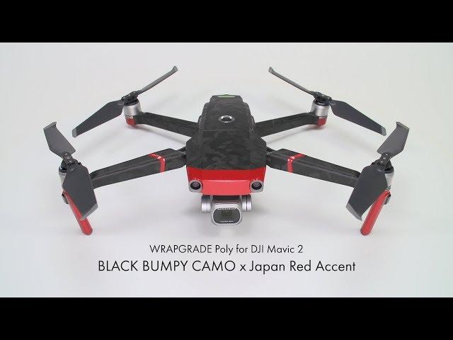 WRAPGRADE Poly for DJI Mavic 2 | BLACK BUMPY CAMO x Japan Red Accent