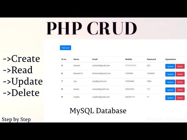 PHP CRUD   || Create, Read, Update, Delete.