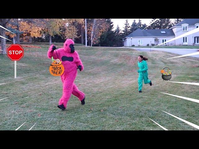 Heidi's Pink Gorilla STEALS All the Halloween Candy!