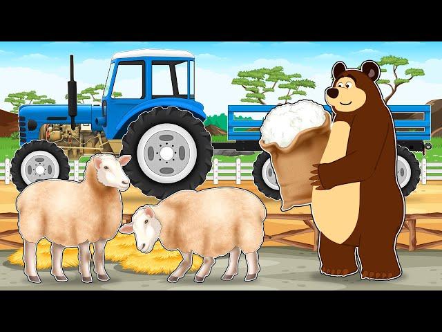 Farmer And Tractor Transport Sheep on Trailer to the Barn for Wool - Sheep Shearing | Vehicles Farm