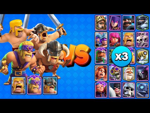 LOS 3 BÁRBAROS vs TODAS LAS CARTAS TERRESTRES X3 | Clash Royale