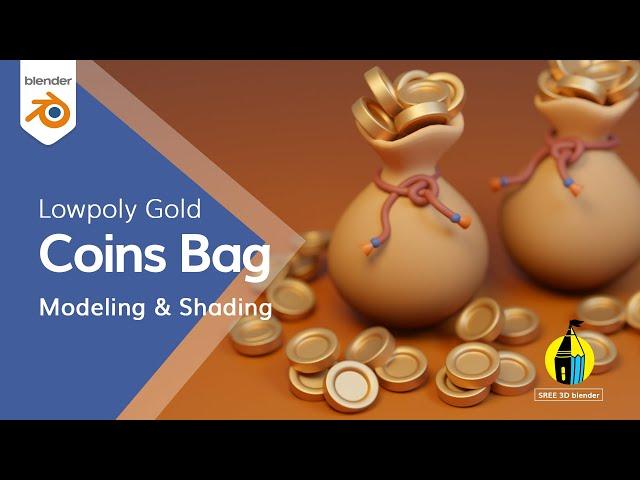 Blender 3d Gold coin bag