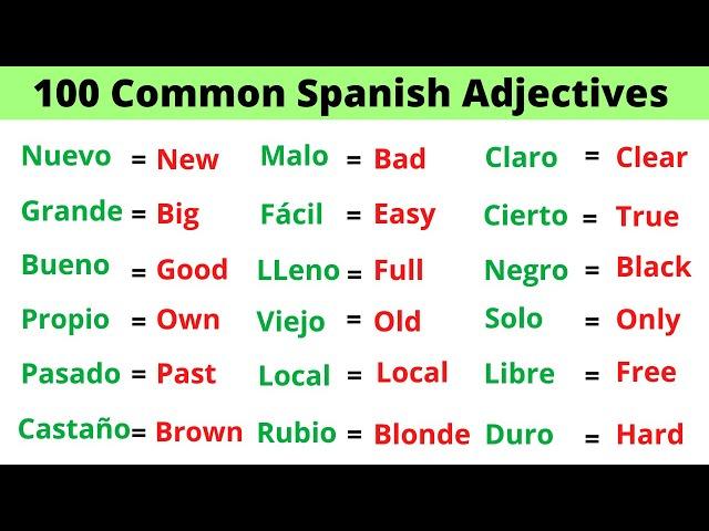 The 100 Most Common Spanish Adjectives