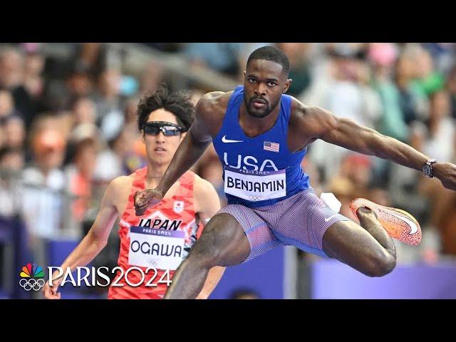 Rai Benjamin in cruise control to open 2024 Paris Olympics with 400m hurdle heat win | NBC Sports