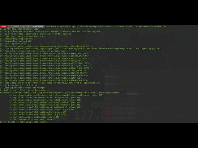 fix Error:Unable to rebuild apk with apktool create embeded backdoor  msfvenom #msfvenom #metasploit