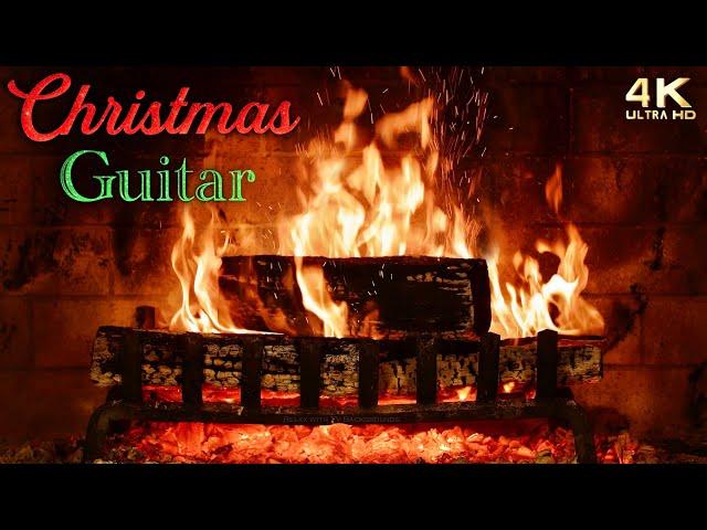 Christmas Fireplace & Relaxing Guitar Christmas Music  Instrumental 4K Fireplace Ambience