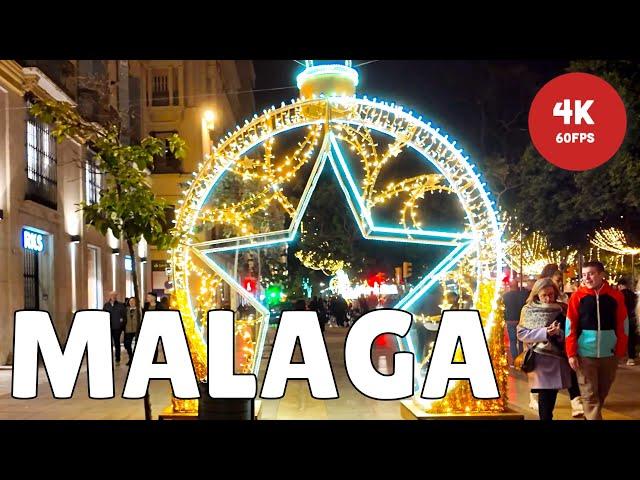 Winter MALAGA at Night is BEAUTIFUL | Walk in the City Center  New Year in Spain [4K 60FPS]