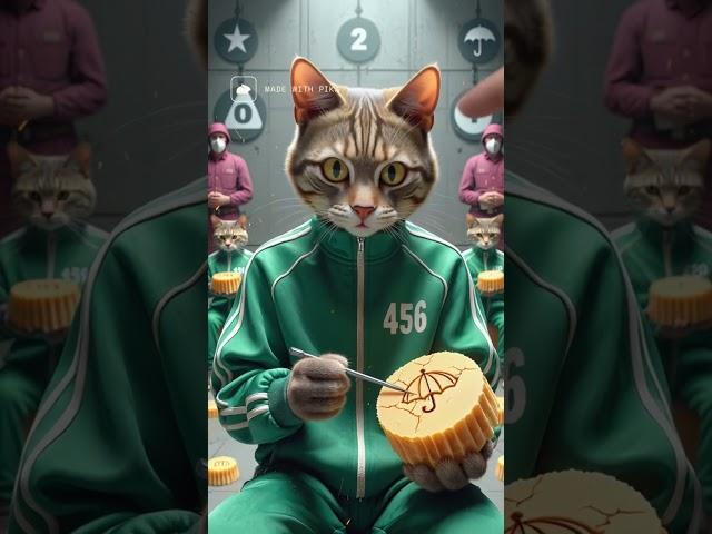 Cat Playing the Dalgona Game in Squid Game 