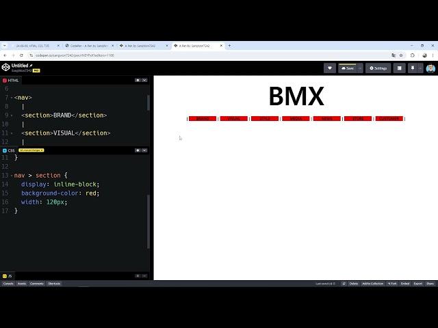 24 08 14, HTML, CSS 강좌, 36강, 문제 : bmx 사이트 상단바를 구현해주세요, 아이템 너비 균일