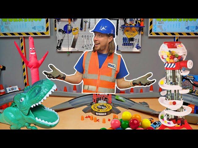 Handyman Hal plays with Toys in Workshop | Toys for Kids | Fun Race Track Toys