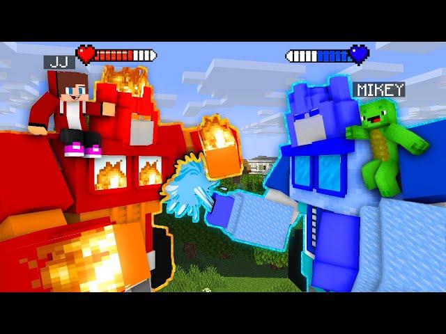 JJ Fire Robot vs Mikey Water Ice Transformer Giant Titan Battle - Maizen Minecraft Animation