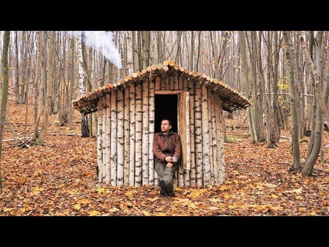 Building Warm Cozy Bushcraft Survival Shelter, Hanging Wood Stove, Oil Сandle, Fried Mushrooms