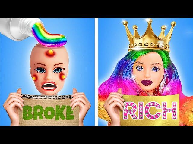 RICH vs BROKE Doll Crafts! Cool Doll Makeover by TeenVee