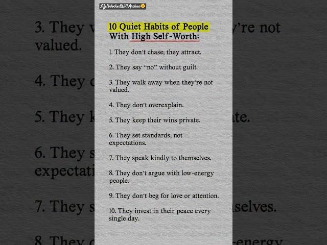  10 Quiet Habits Of People With High Self Worth #shorts #lifeunlockedwitharchna #habits #viral
