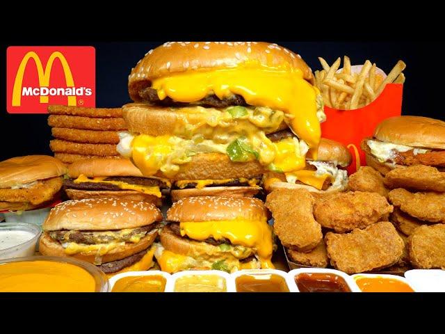 ASMR MUKBANG EXTRA BIG MAC BURGERS CRISPY CHICKEN NUGGETS HASH BROWNS MCDONALDS FRIES | WITH CHEESE