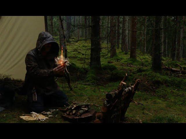 Overcast - 2 Nights Alone in Dark Forest in Hail, Rain, Wind - Bushcraft Trip - Wild Camping