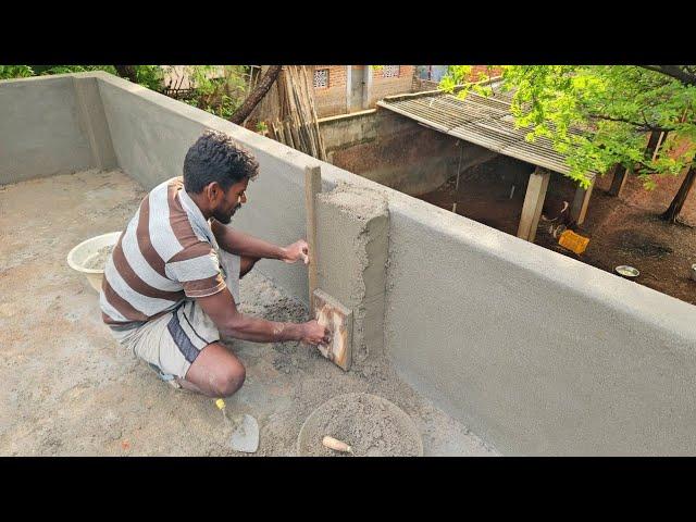 Plastering Techniques_Roof Handwall Joined Piller Plastering with Cement|Brick Piller Plastering