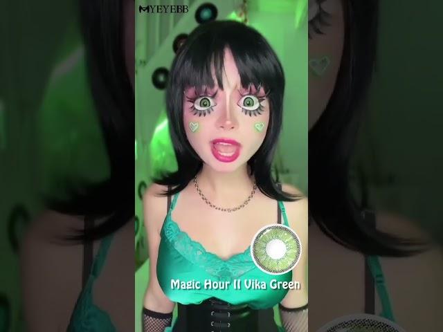 MYEYEBB Blind Anime Yandere Pink Cosplay & Magic Hour ll Green Colored Contact Lenses | Prescription