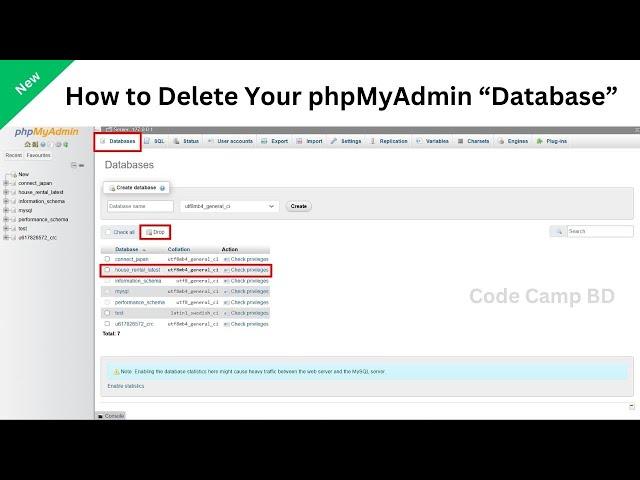 How to delete database in MySQL (phpMyAdmin Tutorial) | Code Camp BD