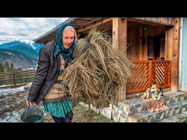 Hard Old Age Of A Lonely 82-year-old Grandmother On A Mountain Top