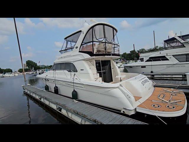 Explore this 2001 Sea Ray 480 Sedan Bridge, a well appointed luxury cruiser with sporty styling.