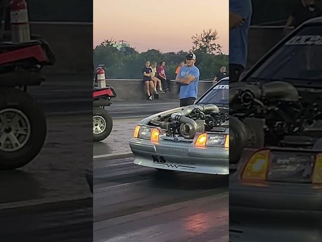 Mustang Wheelie Almost Crashes Vs Wagon Shoots Flames!