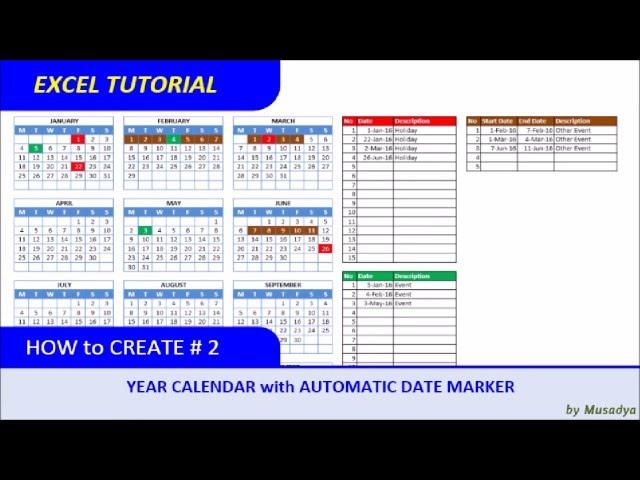 How to Create Excel Calendar for Specific Year with Automatic Date Marker