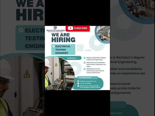 "Hiring Now! Electrical Testing Engineer | Freshers Can Apply | Pro-Active Solutions"