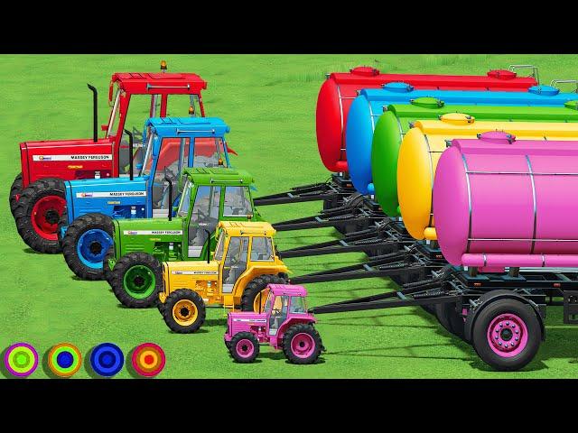 Mini & BIG TRACTOR & WATER TANKER vs DEEP MUD & TRAILER - TRACTORS vs PARKOUR! Farming Simulator 22