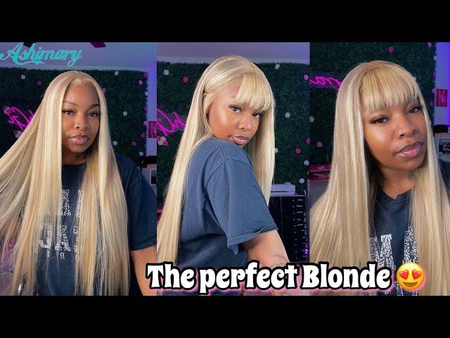 THE PERFECT 26INCH BALAYAGE BLONDE FRONTAL WIG INSTALL + CUTTING BANGS TUTORIAL FT. ASHIMARY HAIR