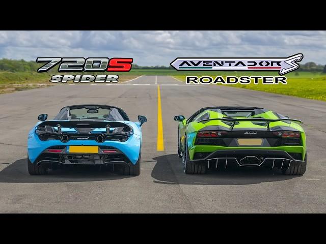 Lamborghini Aventador S Roadster vs McLaren 720S Spider - DRAG RACE, ROLLING RACE & BRAKE TEST