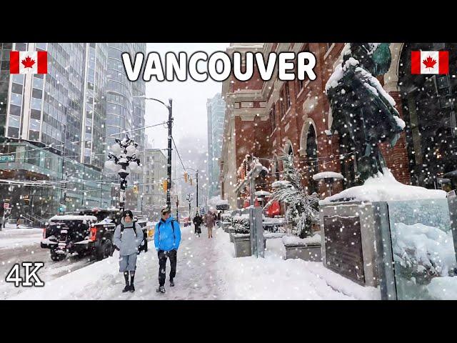  【4K】️️️ EXTREME SNOWSTORM in Canada!!! Downtown Vancouver BC, Canada. January 2024.