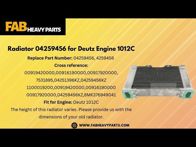 Radiator 04259456 for Deutz Engine 1012C