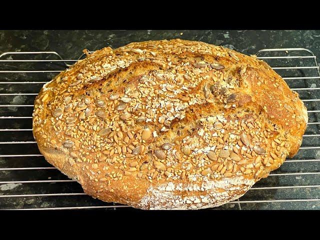 No Knead,No Stretch&Fold Seeded Wholewheat yeast Bread.نان بدون ورز با آرد سالم و غلات.بسیارآسا