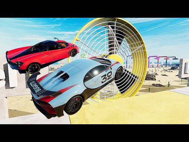 Cars VS Giant FANS Challenge Race - Sports Car Driver - BeamNG Drive