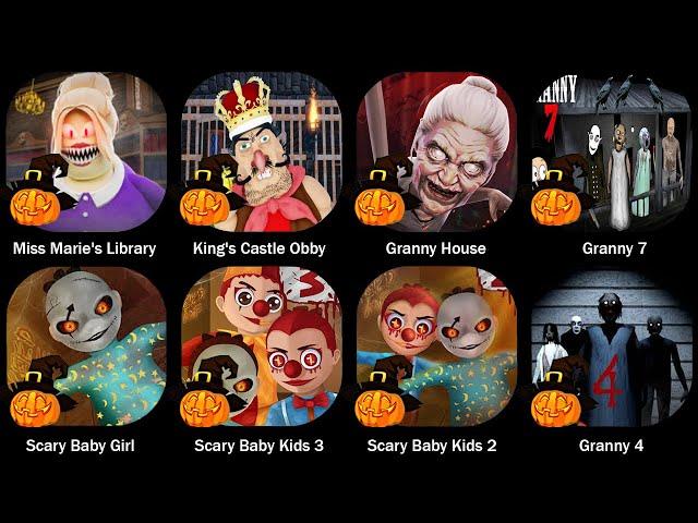 Miss Marie's Library,King's Castle Obby,Granny House,Scary Baby Girl,Scary Baby Kisd 3,Granny 4