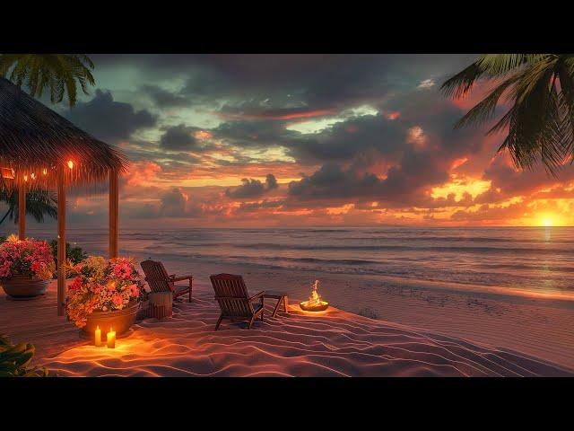 Catch The Sunset At Summer Beach | Soothing Waves Sounds and Fire Pit  To Relax, Heal, Chill