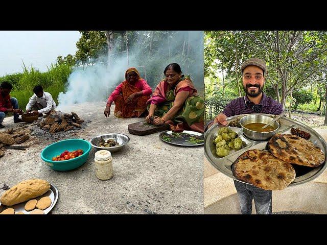 गाय के गोबर पर बना गाँव का देसी ख़ाना | Village Food Made On Cow Dungs TATYA FARM | Jhansi Food Tour