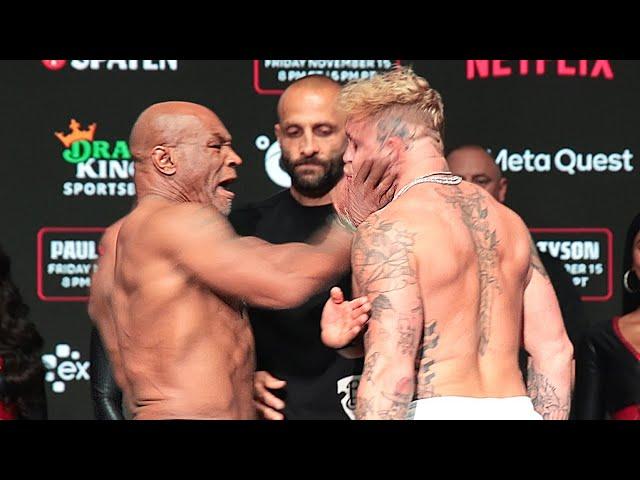 Mike Tyson B**** SLAPS Jake Paul at weigh in as ALL HELL BREAKS LOOSE!