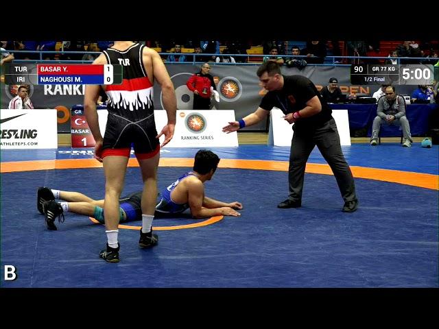 1/2 GR - 77 kg: Y. BASAR (TUR) v. M. NAGHOUSI (IRI)