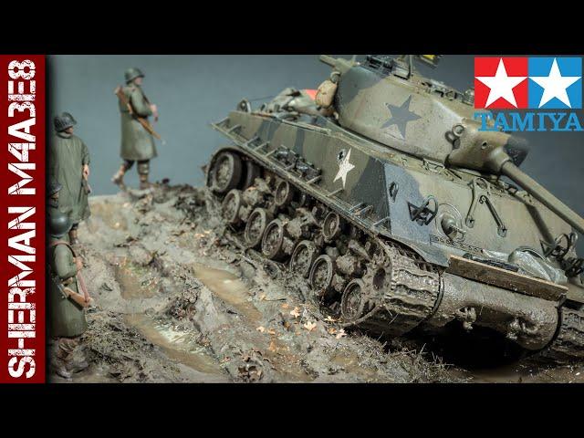 Knocked out Sherman diorama - Tamiya 1/35 scale M4A3E8 Easy Eight