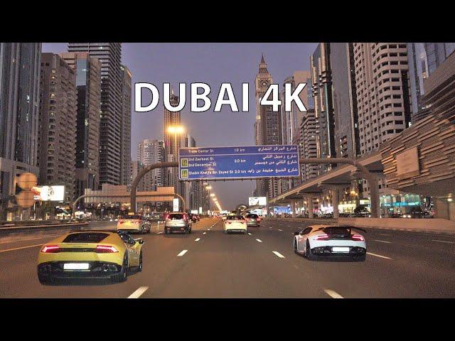 Dubai 4K - Driving Downtown - Skyscraper Sunset